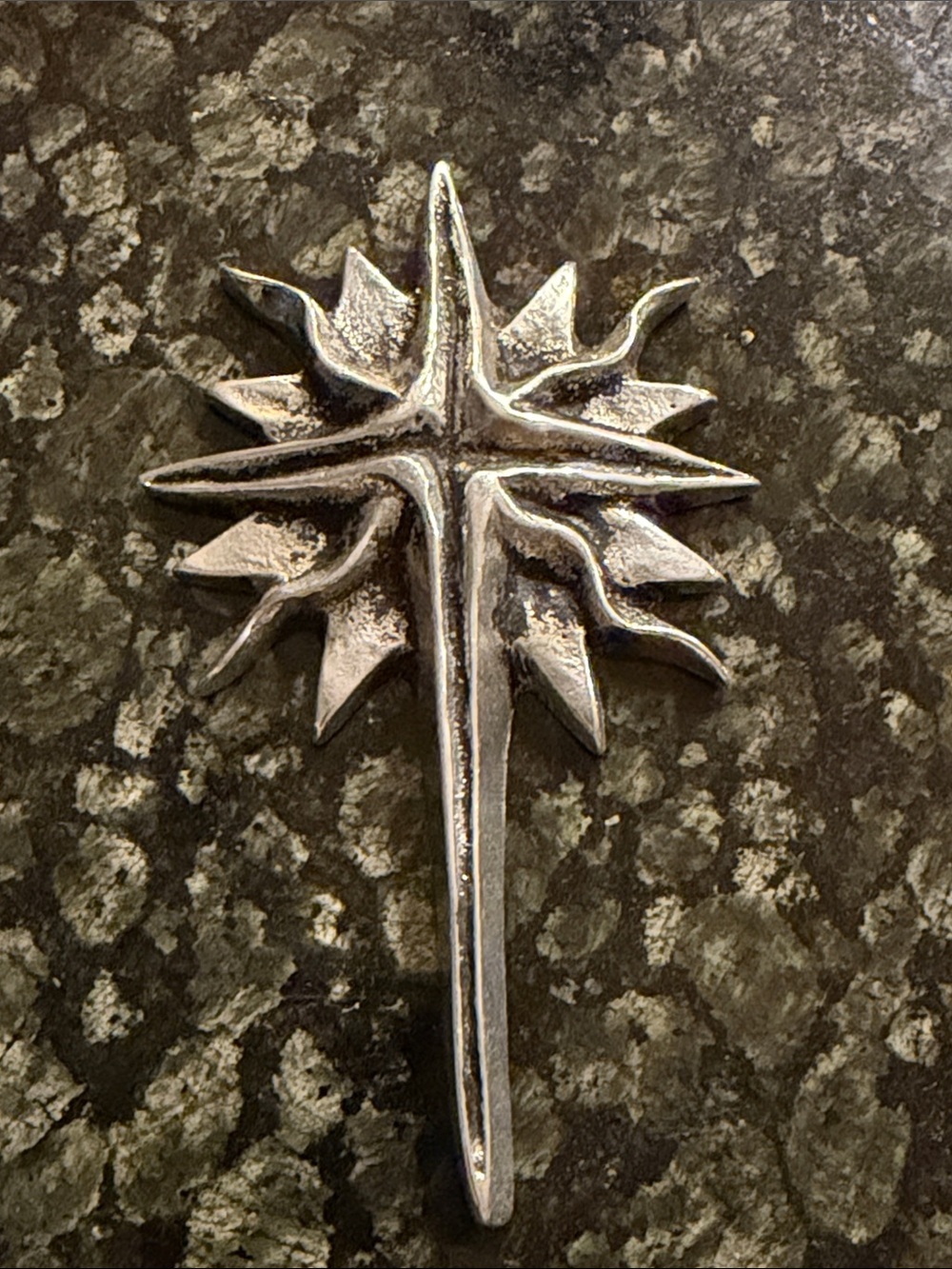 Mexican Pewter Metal Silver Flaming Starburst Cross Wall Decor